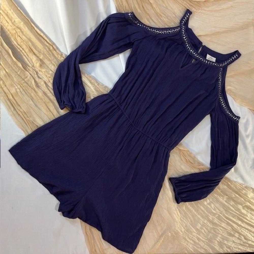 Knox Rose Womens Navy Jeweled Open Shoulder One Piece Romper Size S